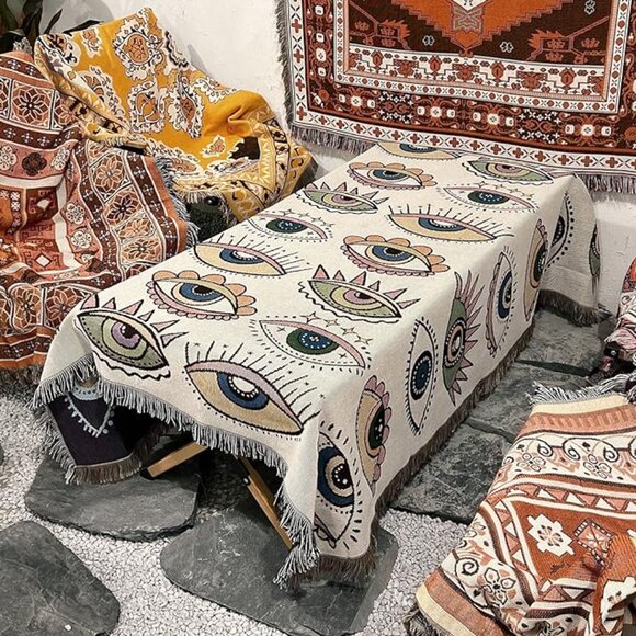 All Eyes On Me Boho Woven Jacquard Throw Blanket Tapestry Bohemian Decor 50×60IN - Picture 6 of 7